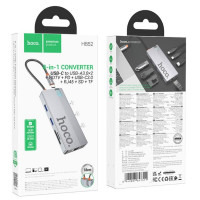 USB-хаб HOCO HB52 Wow 8-in-1 multi-function converter (HDTV+RJ45+SD/TF+PD+Type-C3.0+USB3.0*2) Deep Space Gray (Цвет Deep-Space-Gray) - фото № 2