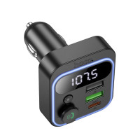 АЗП з FM-модулятором HOCO E85 Tiger PD20W+QC3.0 car BT FM transmitter Black (Цвет 7073) - фото № 3