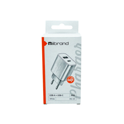 Мережевий зарядний пристрій Mibrand MI-33 GaN 30W Travel Charger USB-A + USB-C White (MIWC/33UCW) - зображення 2