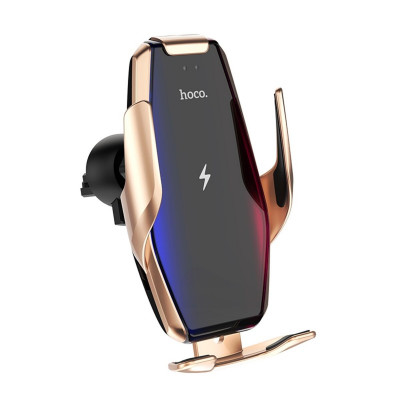 Тримач для мобільного з БЗП HOCO S14 Surpass automatic induction wireless charging car holder Gold - изображение 1