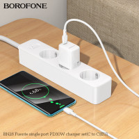 Мережевий зарядний пристрій BOROFONE BN28 Fuente single port PD30W charger set (C to C) (EU) White (Цвет Білий) - фото № 8
