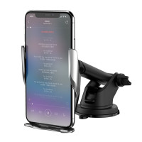 Автотримач для телефона з БЗП HOCO S14 Surpass automatic induction wireless charging car holder Silver (Колір Серебристый) - фото № 3