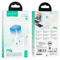 Мережевий зарядний пристрій HOCO C101A single port PD20W charger set(C to iP) Ice Blue (Цвет Ice Blue) - фото № 5