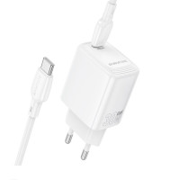 Мережевий зарядний пристрій BOROFONE BN28 Fuente single port PD30W charger set (C to C) (EU) White (Цвет Білий) - фото № 4