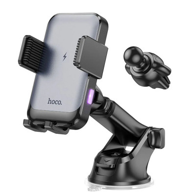 Тримач для мобiльного з БЗП HOCO HW9 Climber smart wireless charging car holder Black Gray - зображення 1