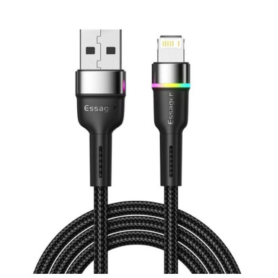 Кабель Essager Colorful LED USB Cable Fast Charging 2.4A USB-A to Lightning 1m black (EXCL-XCD01) (EXCL-XCD01) - зображення 1