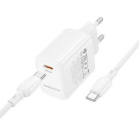 Мережевий зарядний пристрій BOROFONE BN28 Fuente single port PD30W charger set (C to C) (EU) White (Цвет Білий) - фото № 3