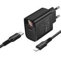 Мережевий зарядний пристрій BOROFONE BA97A Ilustre single-port PD30W charger with digital display set (C to iP) (EU) Black (Колір 7073) - фото № 5