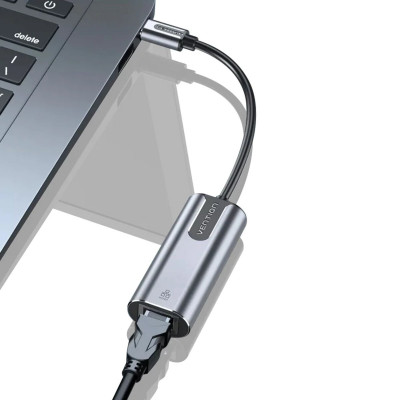 Адаптер Vention USB-C to Gigabit Ethernet Adapter 0.15M Grey Aluminium Alloy Type (CFNHB) - зображення 3