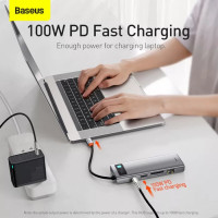 USB-хаб Baseus Metal Gleam Series 9-in-1 Multifunctional Type-C HUB Docking Station Space Gray（Type-C to HDMI*1+USB3.0*3+PD*1+RJ45*1+SD/TF*1+VGA*1) (Цвет Space Gray) - фото № 5