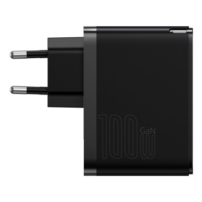 МЗП Baseus GaN3 Pro Fast Charger C+U 100W (Cable Type-C  to Type-C 100W(20V/5A) 1m) Black (CCGP090201) - зображення 2