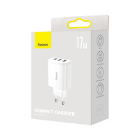 Мережевий зарядний пристрій Baseus Compact  Charger 3U 17W EU White (Колір Белый) - фото № 7