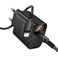 Мережевий зарядний пристрій BOROFONE BA97A Ilustre single-port PD30W charger with digital display set (C to iP) (EU) Black (Колір 7073) - фото № 3
