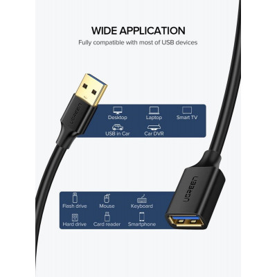 Подовжувач UGREEN US129 USB 3.0 Extension Male Cable 1m (Black) (UGR-10368) - изображение 2