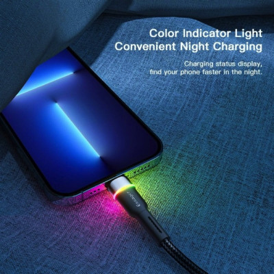 Кабель Essager Colorful LED USB Cable Fast Charging 2.4A USB-A to Lightning 1m black (EXCL-XCD01) (EXCL-XCD01) - зображення 6