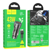 Автомобільний зарядний пристрій HOCO NZ8 Sprinter 43W dual port PD25W+QC3.0 car charger set(C to iP) Brown (Колір Коричневый) - фото № 5