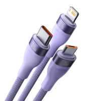 Кабель Baseus Flash Series Ⅱ One-for-three Fast Charging Data Cable USB to M+L+C 100W 1.2m Purple (Колір Фиолетовый) - фото № 3