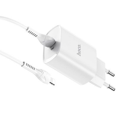 Мережевий зарядний пристрій HOCO N14 Smart Charging single port PD20W charger set(C to iP) White (6931474745033) - зображення 1