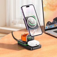 Бездротовий зарядний пристрій HOCO CQ10 Consuelo folding 3-in-1 wireless fast charger Black (Цвет 7073) - фото № 5
