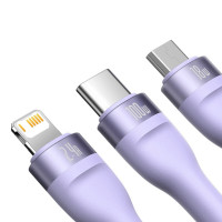 Кабель Baseus Flash Series Ⅱ One-for-three Fast Charging Data Cable USB to M+L+C 100W 1.2m Purple (Колір Фиолетовый) - фото № 4