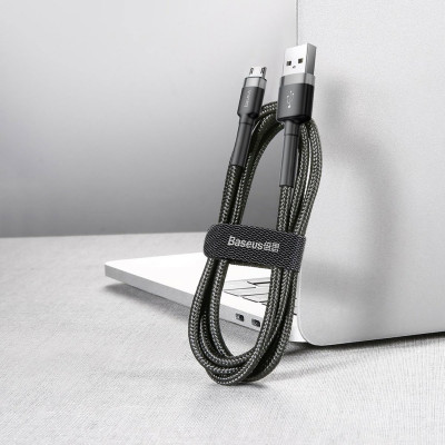 Кабель Baseus cafule Кабель USB For Micro 2.4A 0.5M Серый+Черный (CAMKLF-AG1) - изображение 2