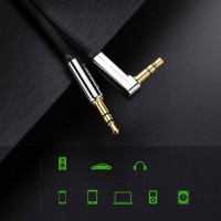 Аудіокабель UGREEN AV119 3.5mm Male to 3.5mm Male Straight to angle flat Cable 1m (Black)(UGR-10597) (Колір 7073) - фото № 5