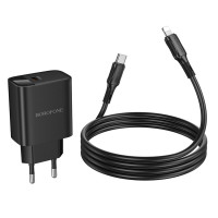 Мережевий зарядний пристрій BOROFONE BA97A Ilustre single-port PD30W charger with digital display set (C to iP) (EU) Black (Колір 7073) - фото № 7