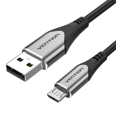 Кабель Vention Cotton Braided USB 2.0 A Male to Micro Male 3A Cable 1M Gray Aluminum Alloy Type (COAHF) - зображення 1
