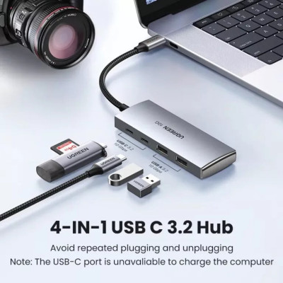 Хаб UGREEN CM480 USB-C to 2× USB 3.2+2×USB-C Adapter 10G (UGR-30758) (UGR-30758) - зображення 4
