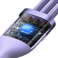 Кабель Baseus Flash Series Ⅱ One-for-three Fast Charging Data Cable USB to M+L+C 100W 1.2m Purple (Колір Фиолетовый) - фото № 5