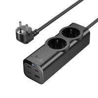 Мережевий подовжувач HOCO NS10 Wisdom 2-position (PD67W/3C1A) desktop socket (EU/GER) Black (Цвет 7073) - фото № 4