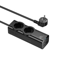 Мережевий подовжувач HOCO NS10 Wisdom 2-position (PD67W/3C1A) desktop socket (EU/GER) Black (Цвет 7073) - фото № 5
