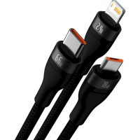 Кабель Baseus Flash Series Ⅱ One-for-three Fast Charging Data Cable USB to M+L+C 66W 1.2m Black (Колір 7073) - фото № 3