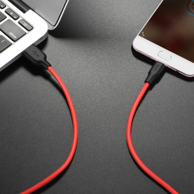 Кабель HOCO X21 Plus USB to Micro 2.4A, 1м, силикон, силиконовые разъемы, Черный+Красный (6931474711878) - изображение 1