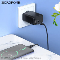 Адаптер BOROFONE BV18 USB male to Type-C female USB2.0 adapter Black (Колір Черный) - фото № 4