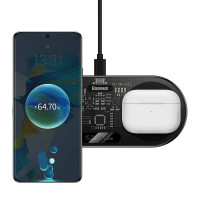 Бездротовий зарядний пристрій Baseus Digital LED Display 2in1 Wireless Charger 20W Black Universal version (Колір Черный) - фото № 4