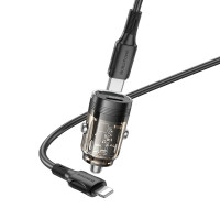 Автомобільний зарядний пристрій BOROFONE BZ29A Talented PD36W+QC3.0 car charger set(C to iP) Black (Цвет Transparent Black) - фото № 2