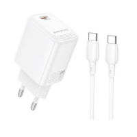 Мережевий зарядний пристрій BOROFONE BN28 Fuente single port PD30W charger set (C to C) (EU) White