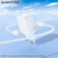 Мережевий зарядний пристрій BOROFONE BN28 Fuente single port PD30W charger set (C to C) (EU) White (Цвет Білий) - фото № 7
