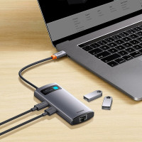 USB-хаб Baseus Metal Gleam Series 4-in-1 Multifunctional Type-C HUB Docking Station Gray （Type-C to USB3.0*3+RJ45*1） (Цвет Gray) - фото № 4