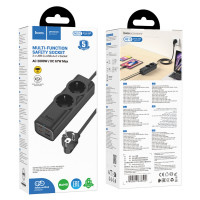 Мережевий подовжувач HOCO NS10 Wisdom 2-position (PD67W/3C1A) desktop socket (EU/GER) Black (Цвет 7073) - фото № 2