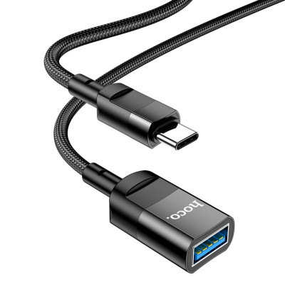 Кабель HOCO U107 Type-C male to USB female USB3.0 3A, 1.2m, nylon, aluminum connectors, Black - зображення 4