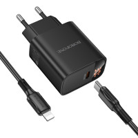 Мережевий зарядний пристрій BOROFONE BA97A Ilustre single-port PD30W charger with digital display set (C to iP) (EU) Black (Колір 7073) - фото № 4