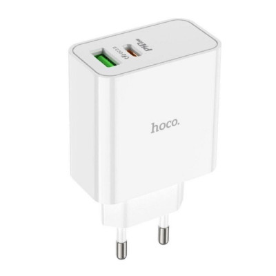 Мережевий зарядний пристрій HOCO C113A Awesome PD65W dual port(1A1C) charger White - зображення 1
