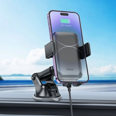 Тримач для мобiльного з БЗП HOCO HW9 Climber smart wireless charging car holder Black Gray - зображення 6