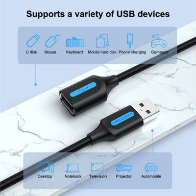 Кабель Vention USB 2.0 A Male to A Female Extension Cable 2M black PVC Type (CBIBH) - зображення 7