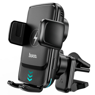 Тримач для мобільного з БЗП HOCO S35 Smart alignment wireless charging car holder Black - изображение 1