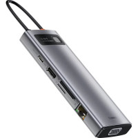 USB-хаб Baseus Metal Gleam Series 9-in-1 Multifunctional Type-C HUB Docking Station Space Gray（Type-C to HDMI*1+USB3.0*3+PD*1+RJ45*1+SD/TF*1+VGA*1) (Цвет Space Gray) - фото № 2