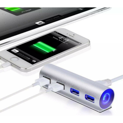 USB-Hub Maiwo KH002 USB 3.0 TYPE-C to 4 USB3.0, blue backlight, cable 0.15m, Silver - изображение 3