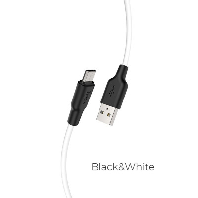 Кабель HOCO X21 Plus USB to Micro 2.4A, 1m, silicone, silicone connectors, Black+White - зображення 1